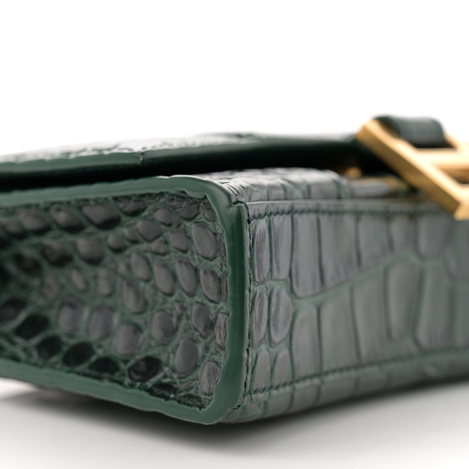 Balenciaga Shiny Calfskin Crocodile Embossed Hourglass Chain Bag Forest Green 9 of 10