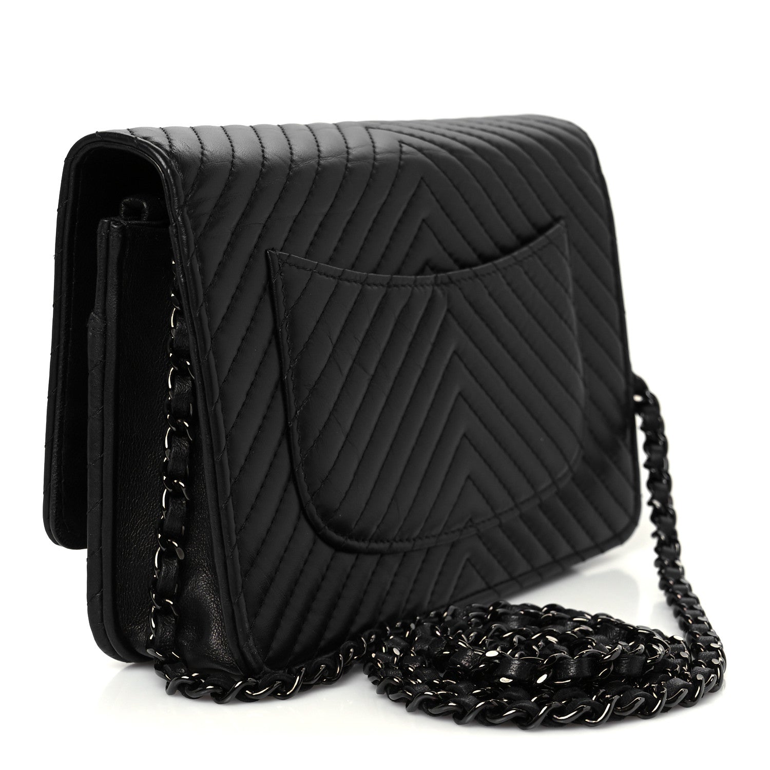 Chanel Sheepskin Chevron Reissue Wallet On Chain WOC So Black 3 of 11