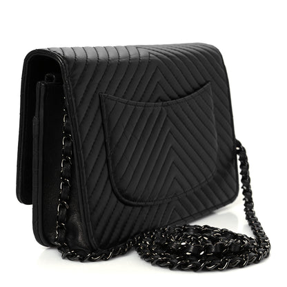 Chanel Sheepskin Chevron Reissue Wallet On Chain WOC So Black 3 of 11