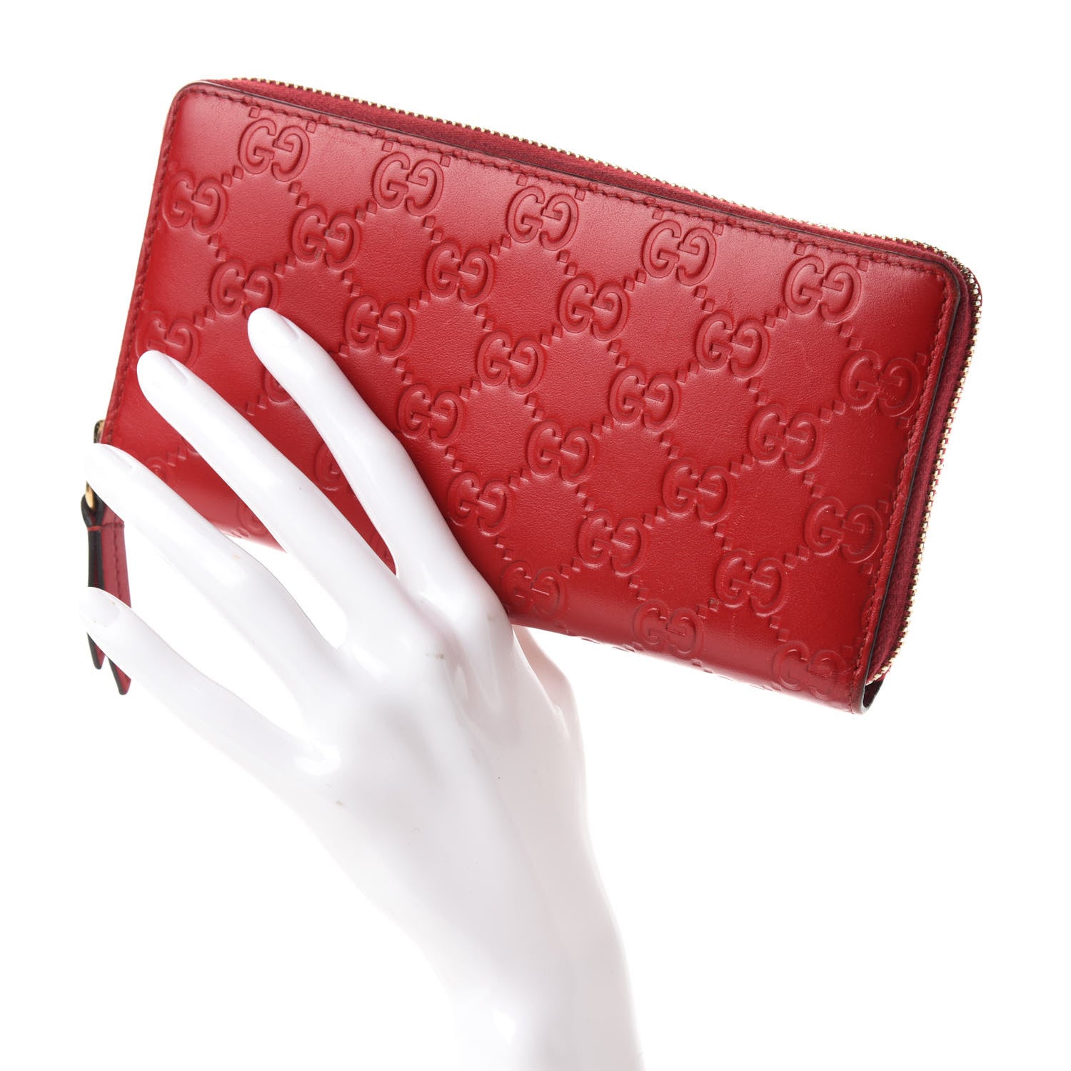 Gucci Guccissima Signature Zip Around Wallet Hibiscus Red 2 of 7