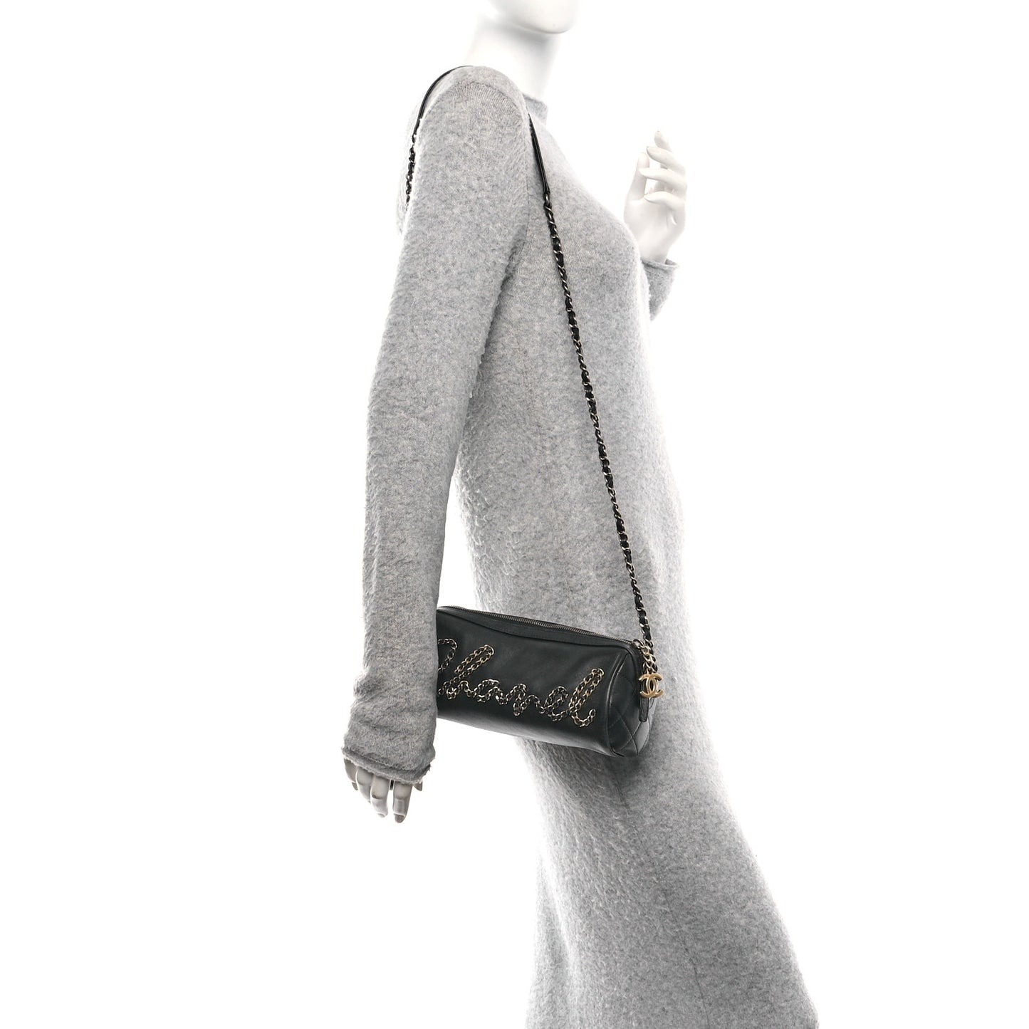 Calfskin Chain 20s Signature Bowling Bag Black