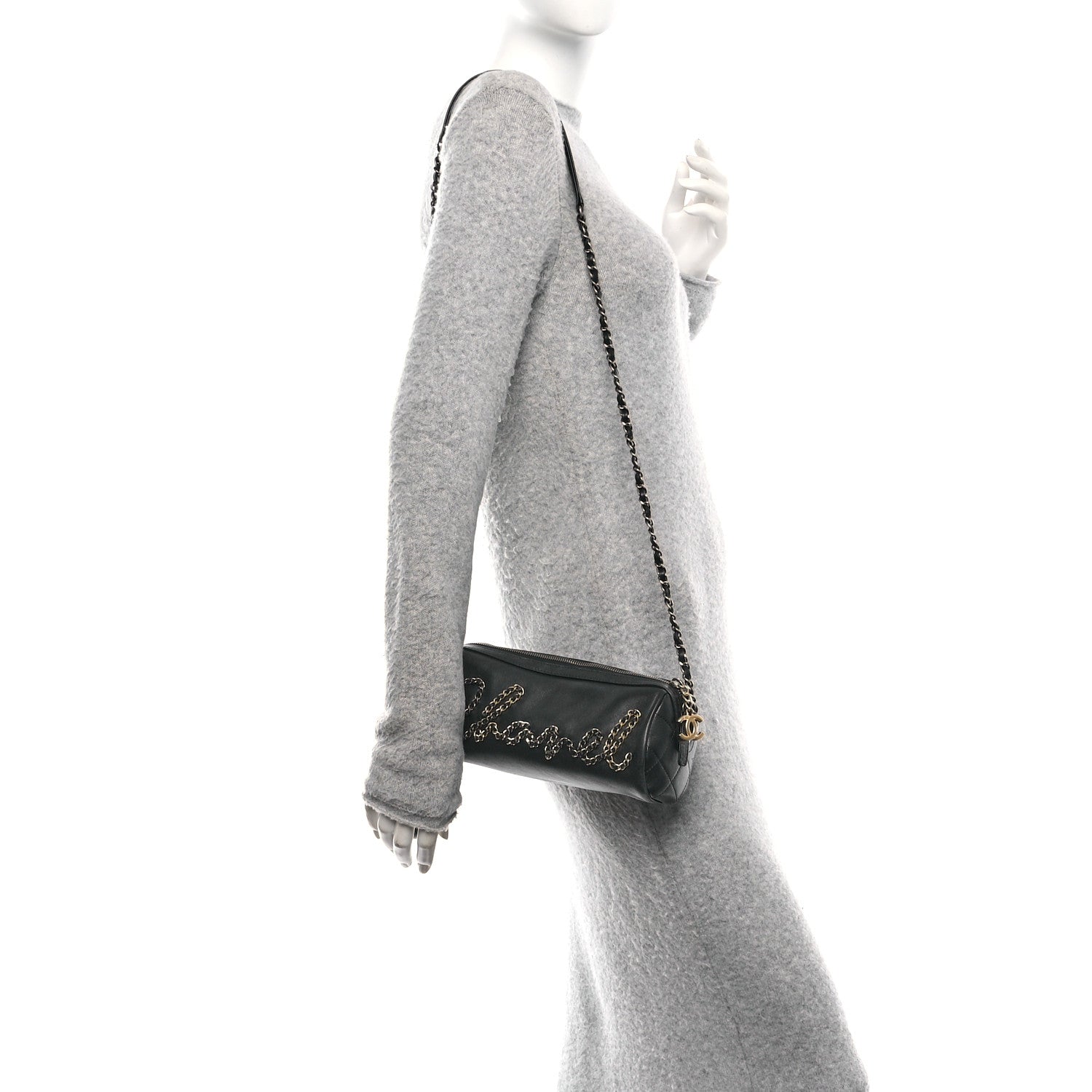 Chanel Calfskin Chain 20s Signature Bowling Bag Black 2 of 10