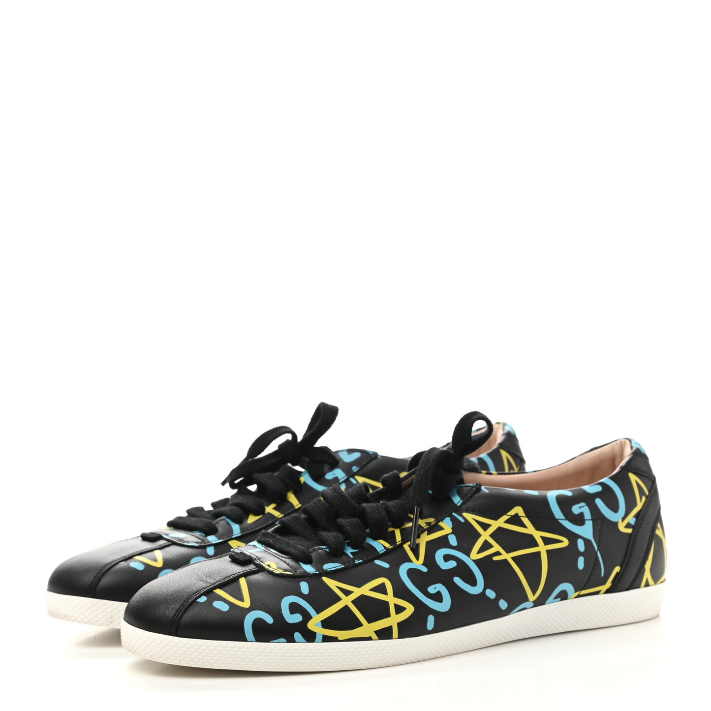 Calfskin GucciGhost Print Womens Low Top Sneakers 39.5 Black New Acquamarine