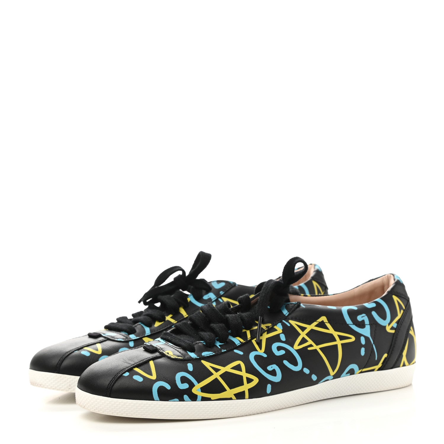 Gucci Calfskin GucciGhost Print Womens Low Top Sneakers 39.5 Black New Acquamarine 3 of 10