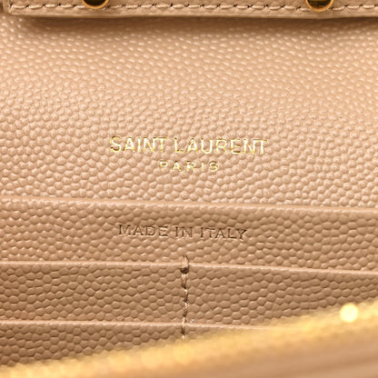 Saint Laurent Grain De Poudre Matelasse Chevron Monogram Chain Wallet Dark Beige 6 of 10