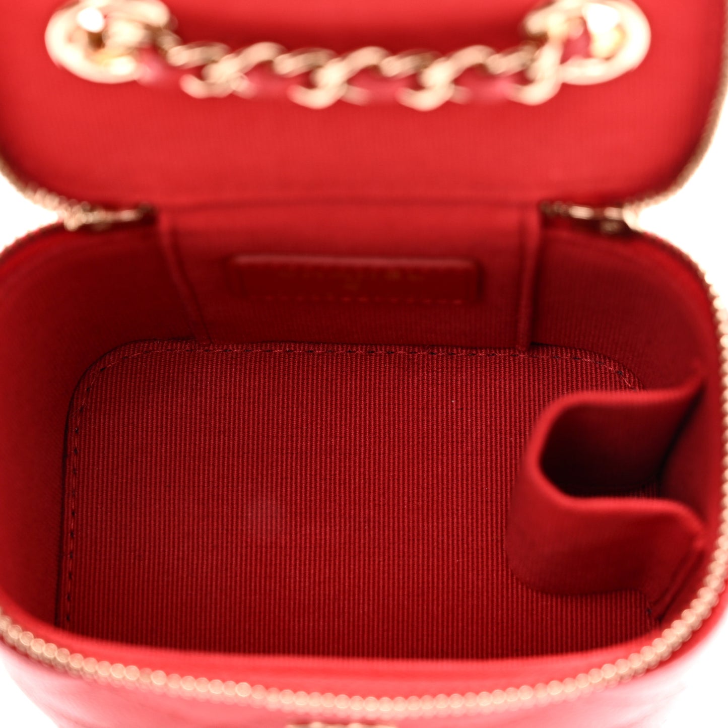 Caviar Quilted Mini Vanity Case With Chain Red