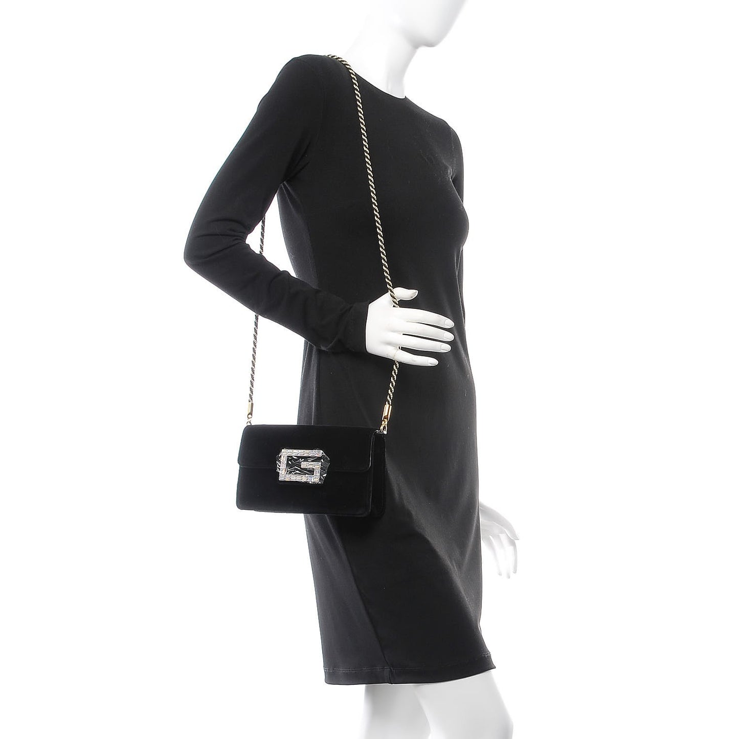 Velvet Crystal Square G Shoulder Bag Black