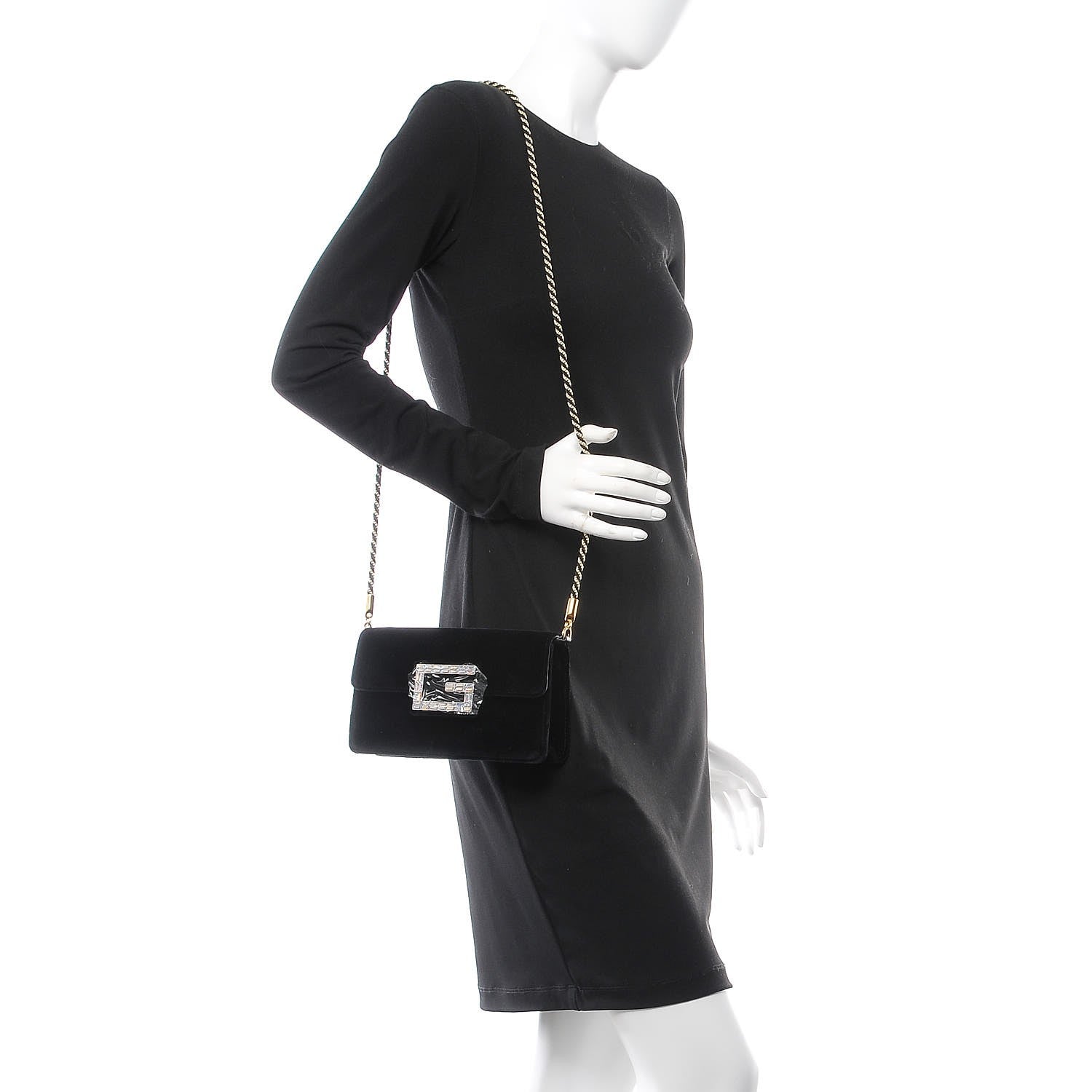 Gucci Velvet Crystal Square G Shoulder Bag Black 2 of 7