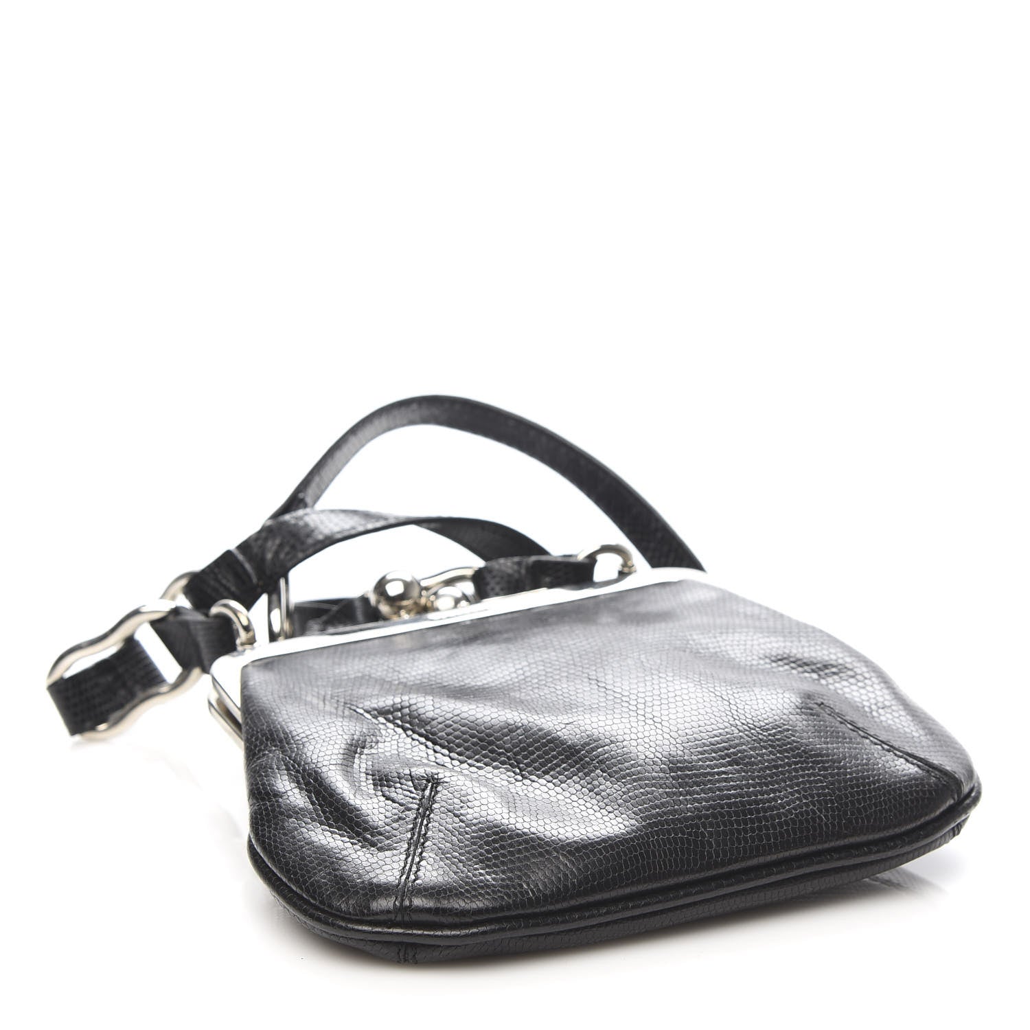 Burberry Calfskin Lizard Embossed Frame Crossbody Bag Black 4 of 12