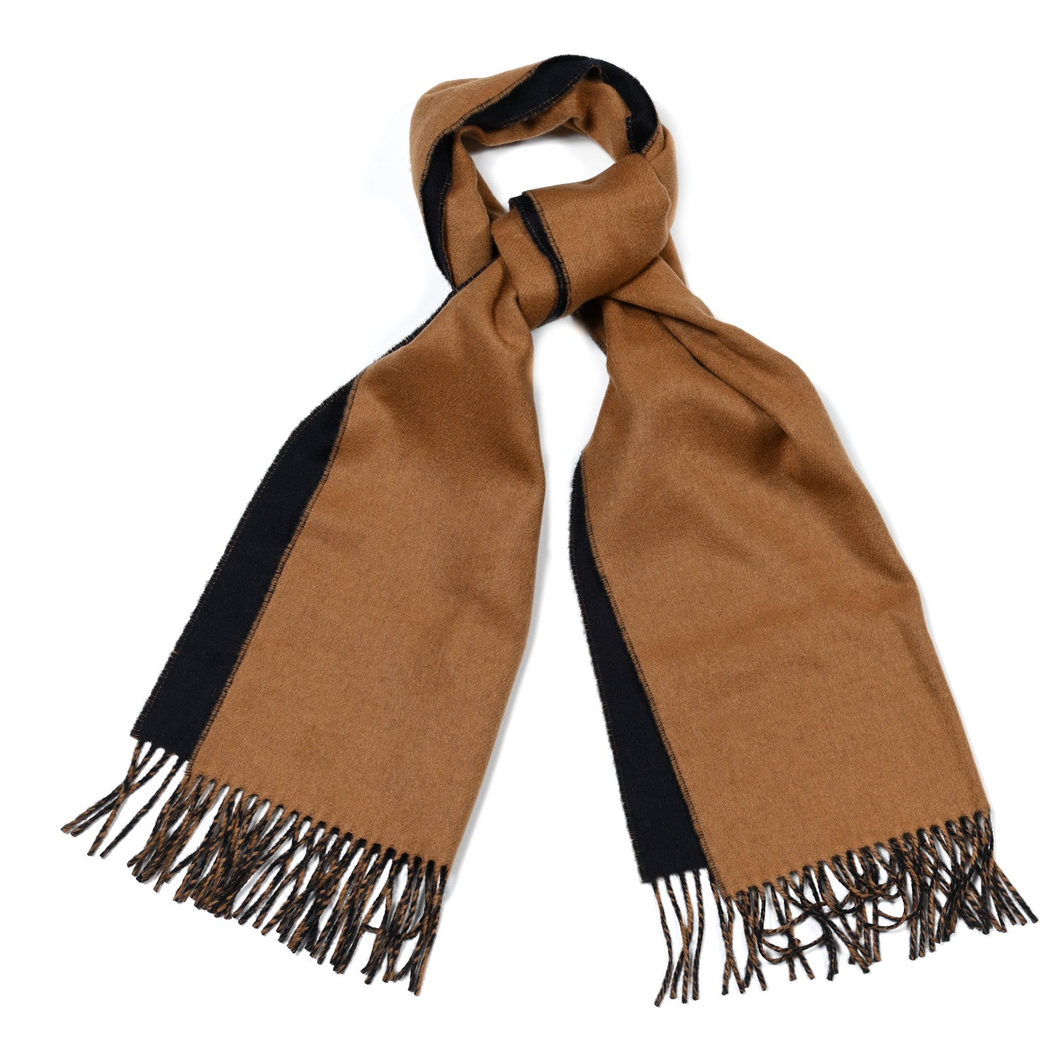 Hermes Cashmere Fringe Double Face Scarf Marine Bronze 1 of 5