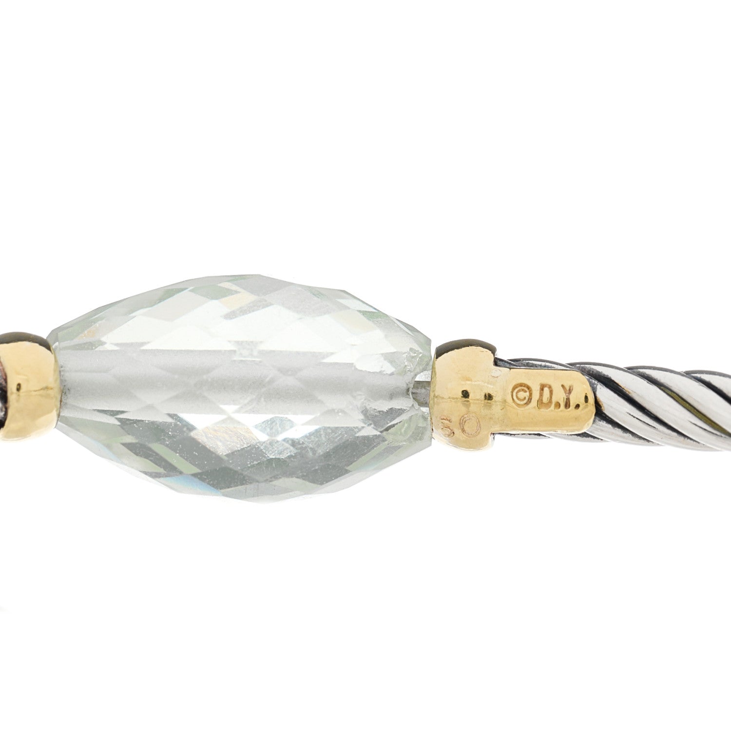 David Yurman Sterling Silver 18K Yellow Gold Prasiolite Station Bangle Bracelet 3 of 4