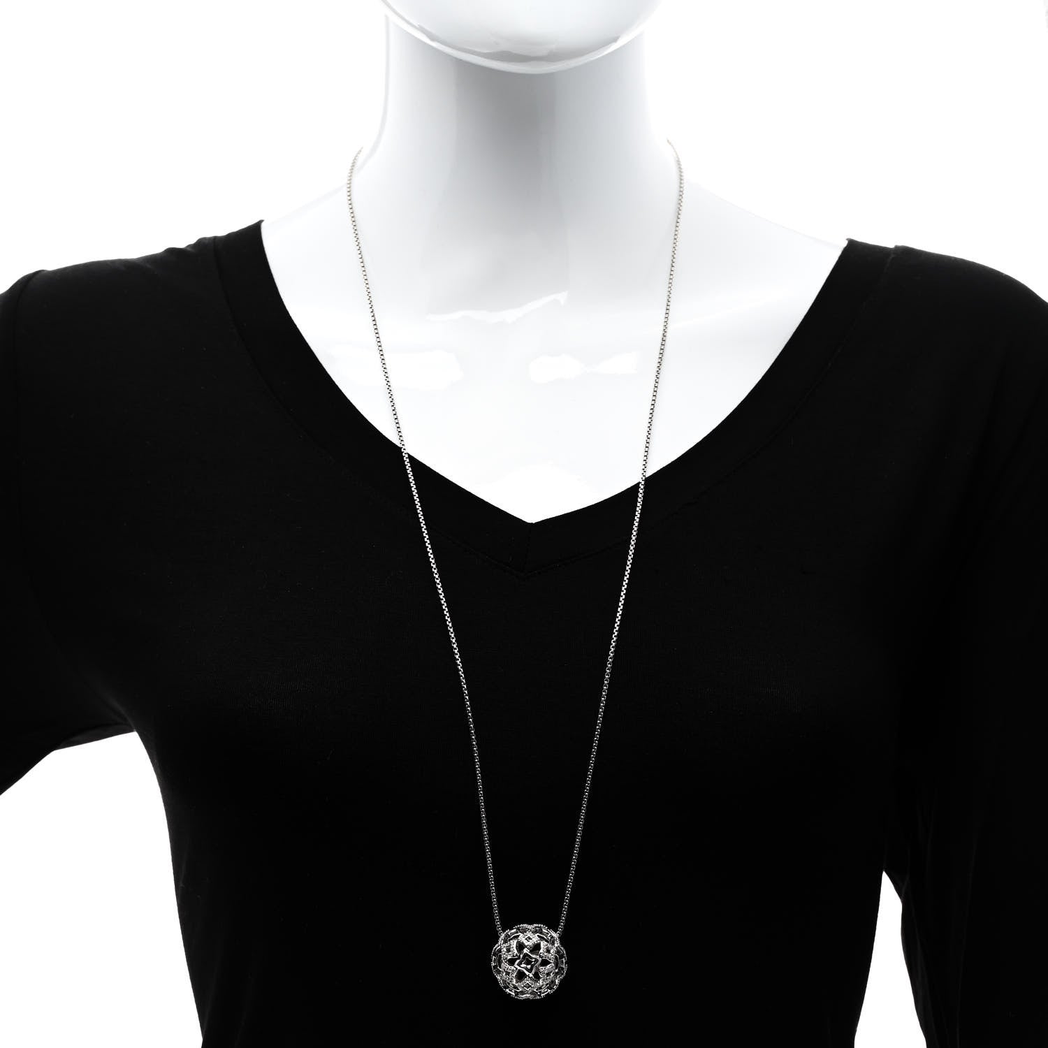David Yurman Sterling Silver Diamond Quatrefoil Ball Pendant Necklace 2 of 5