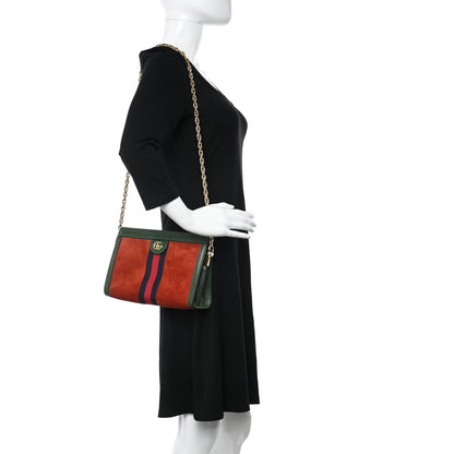 Gucci Suede Calfskin GG Web Small Ophidia Chain Shoulder Bag Brown Red Green 2 of 10