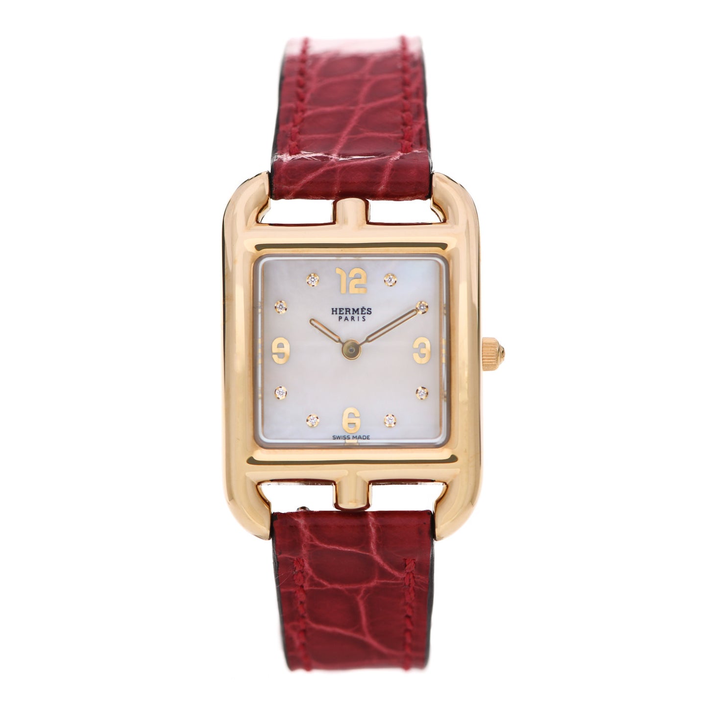 18K Yellow Gold Alligator Diamond Mother of Pearl 23mm Cape Cod Quartz Watch Braise