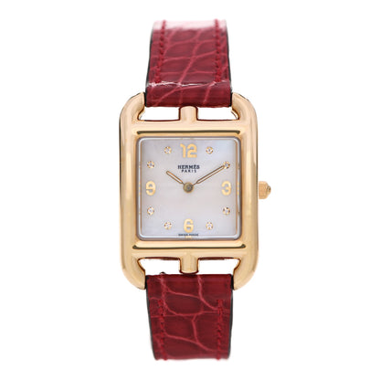 Hermes 18K Yellow Gold Alligator Diamond Mother of Pearl 23mm Cape Cod Quartz Watch Braise 1 of 5