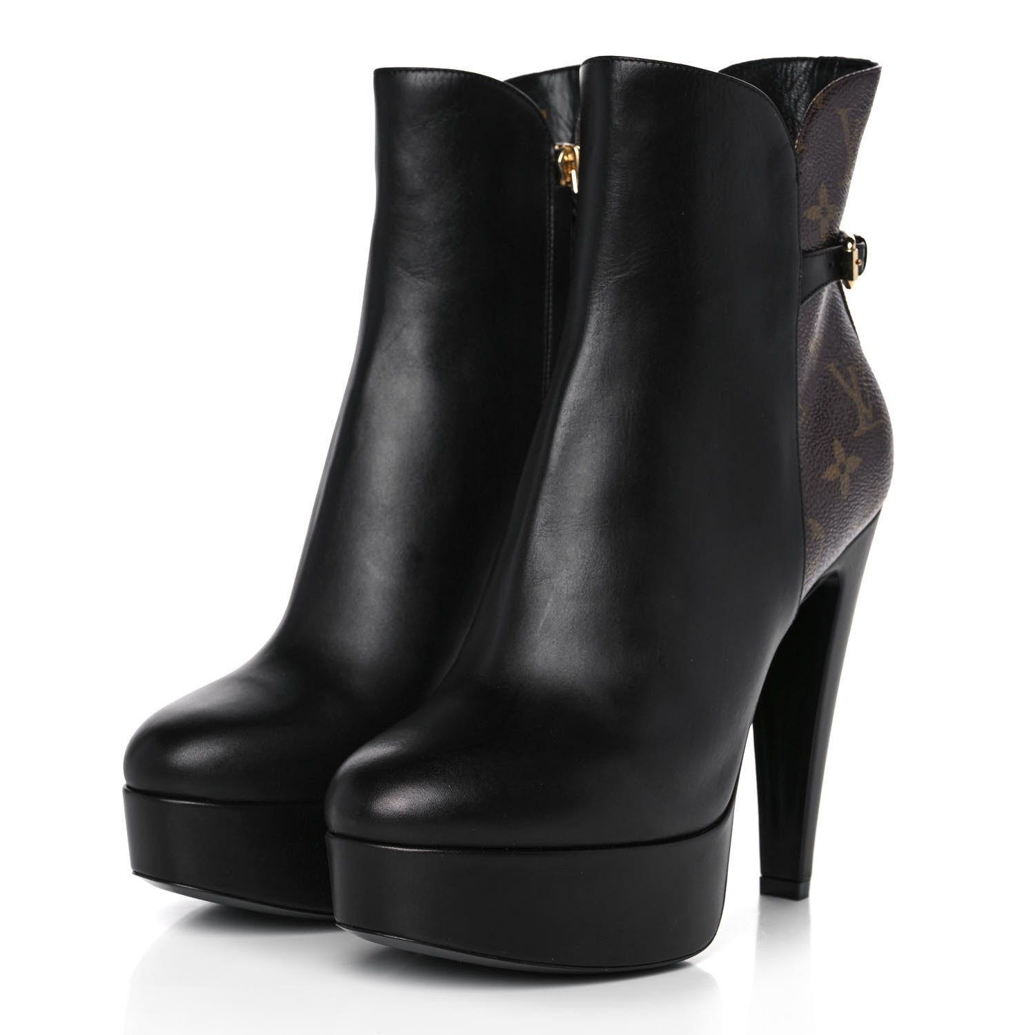 Louis Vuitton Calfskin Monogram Afterglow Platform Ankle Boots 39 Black 3 of 7