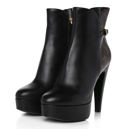 Louis Vuitton Calfskin Monogram Afterglow Platform Ankle Boots 39 Black 3 of 7