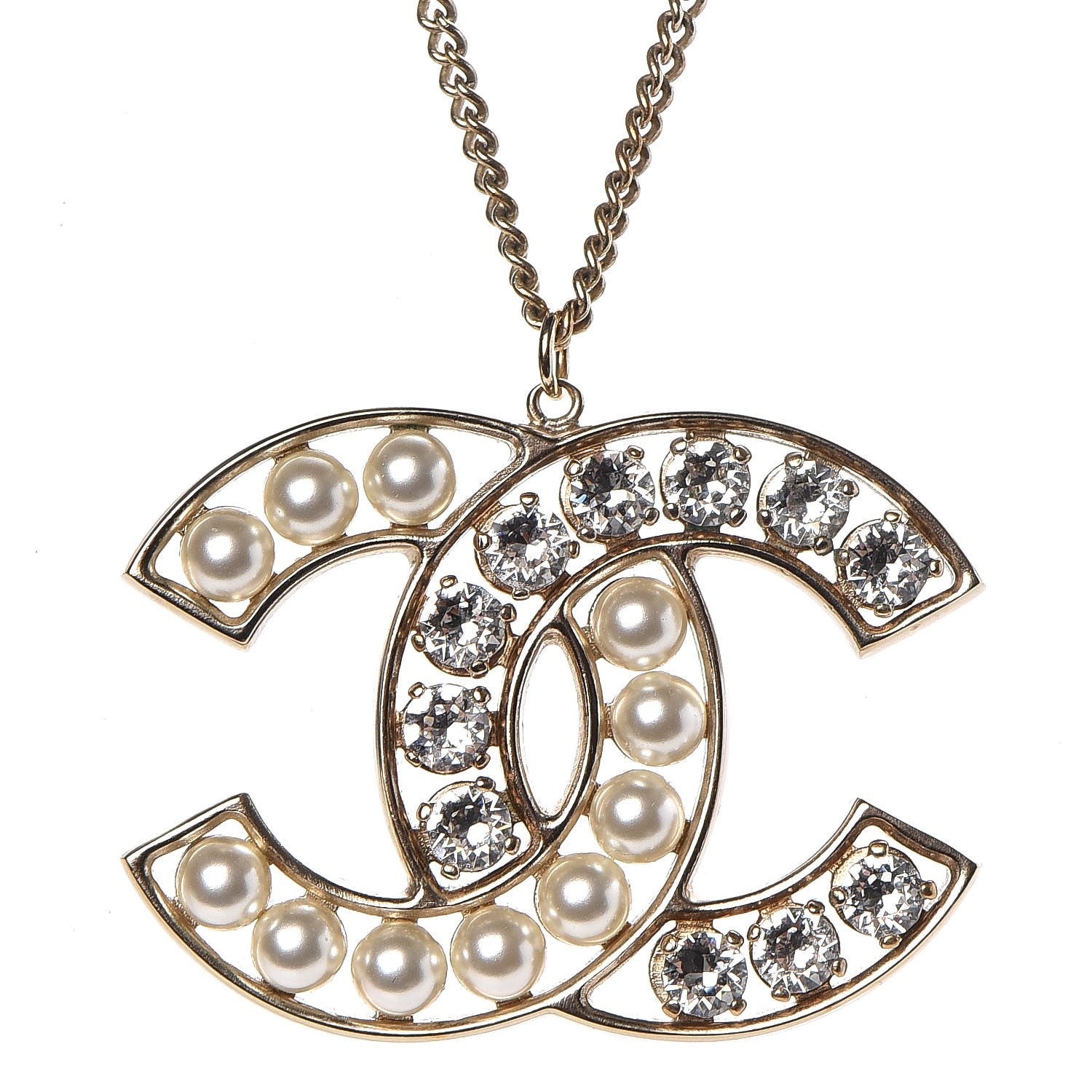 Chanel Crystal Pearl CC Pendant Necklace Gold 4 of 6