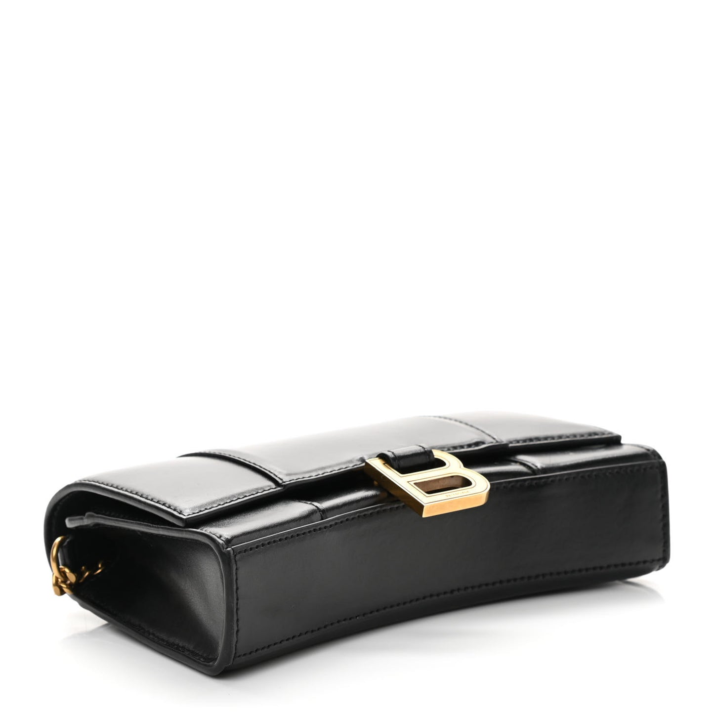 Shiny Box Calfskin Hourglass Chain Bag Black