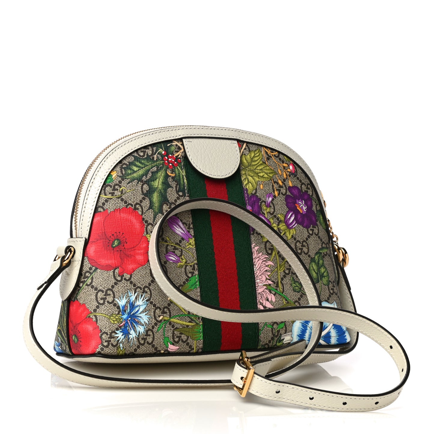 GG Supreme Monogram Flora Web GG Small Ophidia Dome Shoulder Bag White
