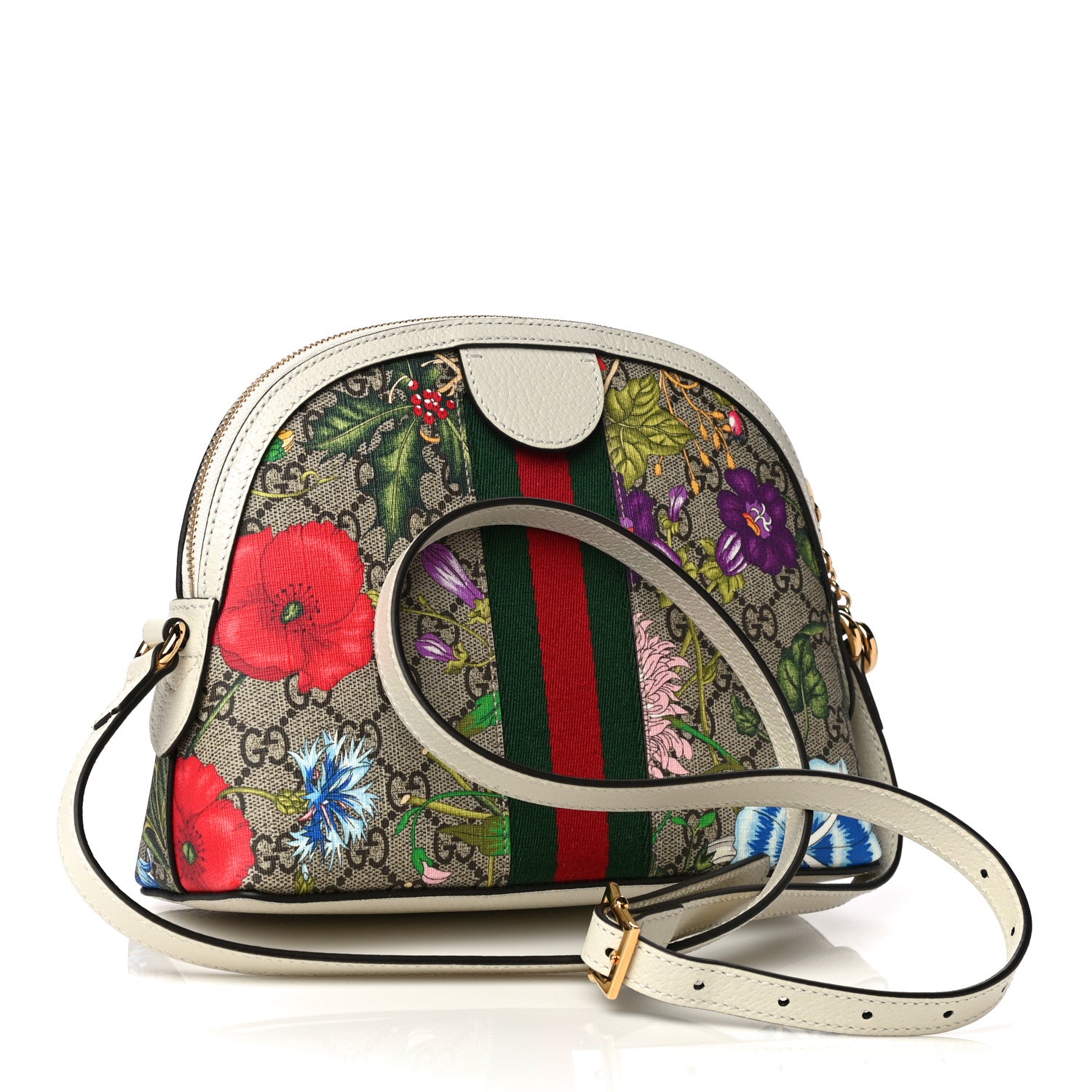 Gucci GG Supreme Monogram Flora Web GG Small Ophidia Dome Shoulder Bag White 3 of 12