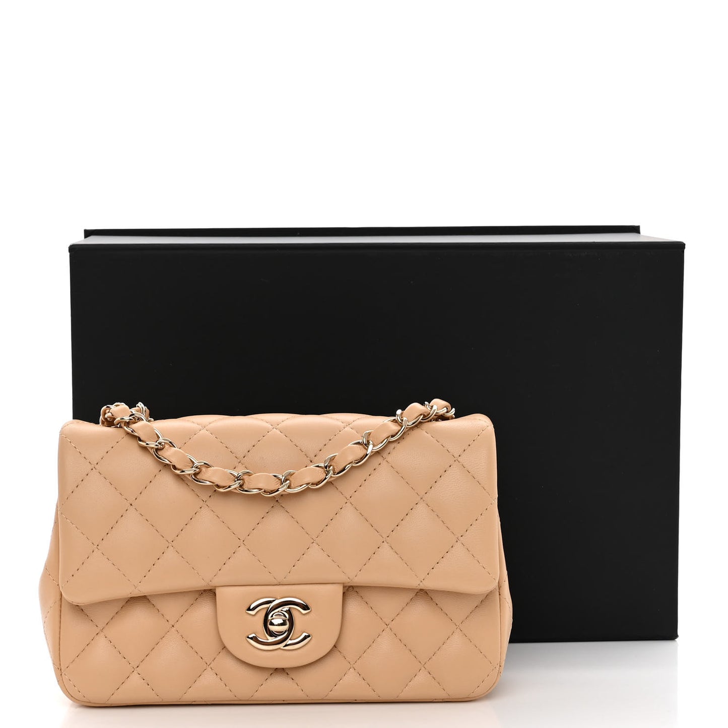 Lambskin Quilted Mini Rectangular Flap Beige