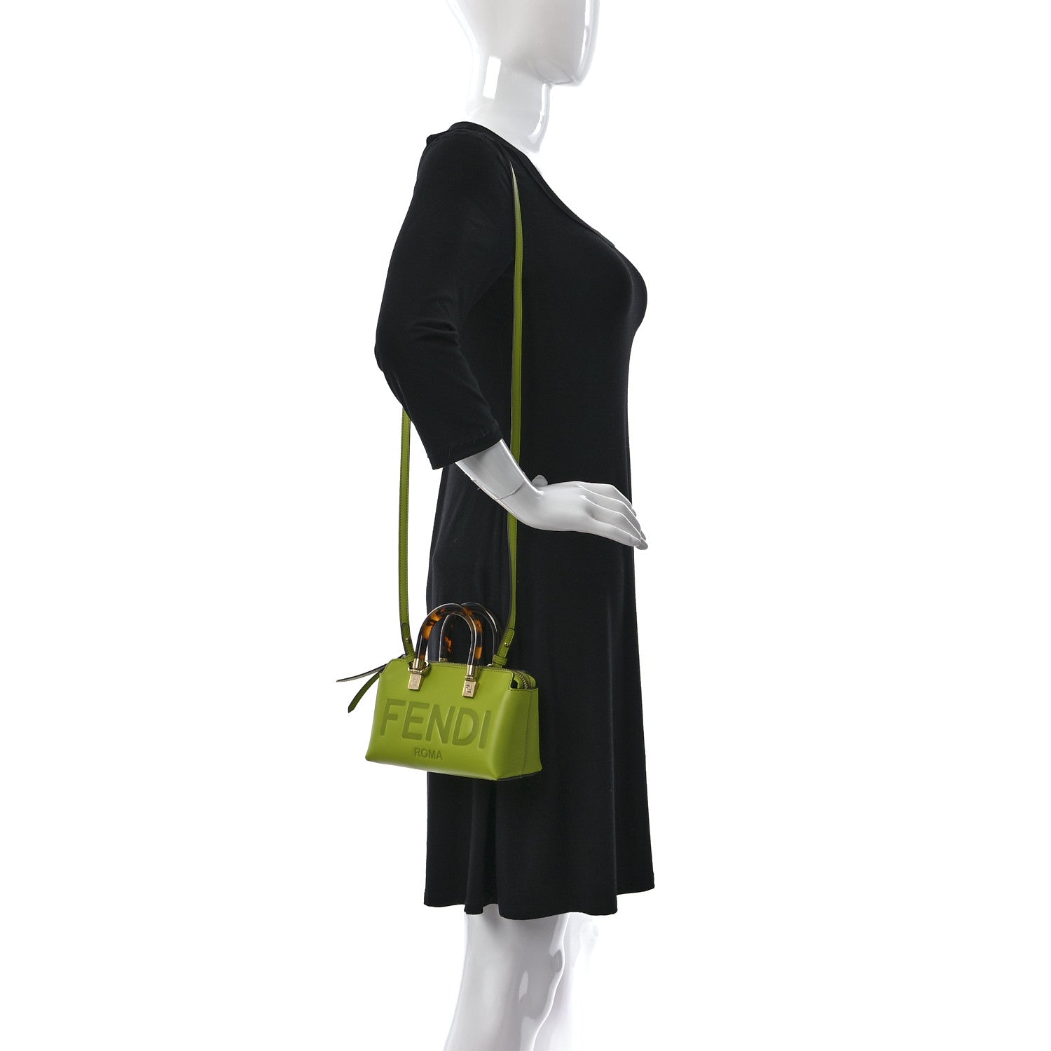 Fendi Vitello King Plexiglass Logo Embossed Mini By The Way Top Handle Boston Bag Wasabi 2 of 10