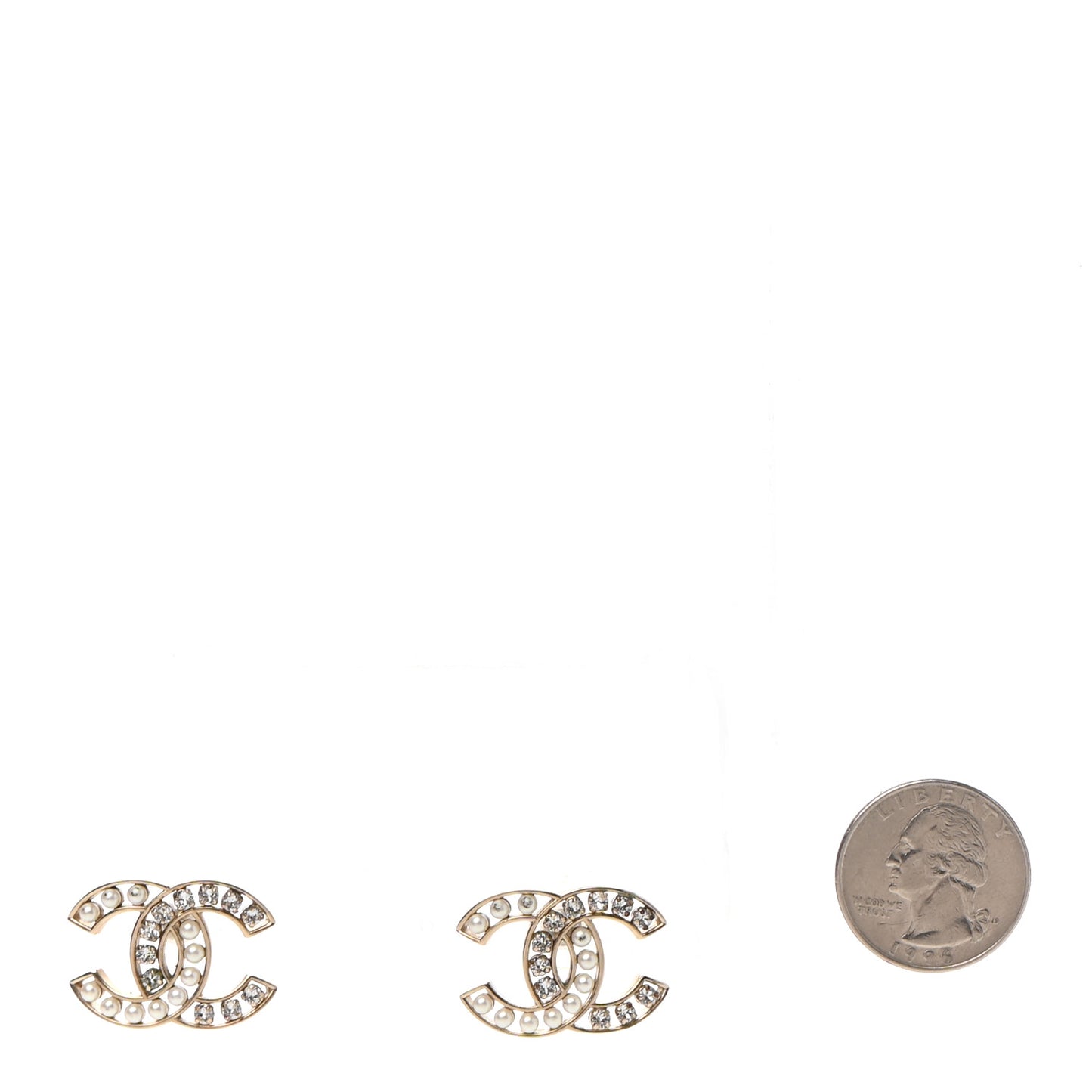 Crystal Pearl CC Earrings Gold