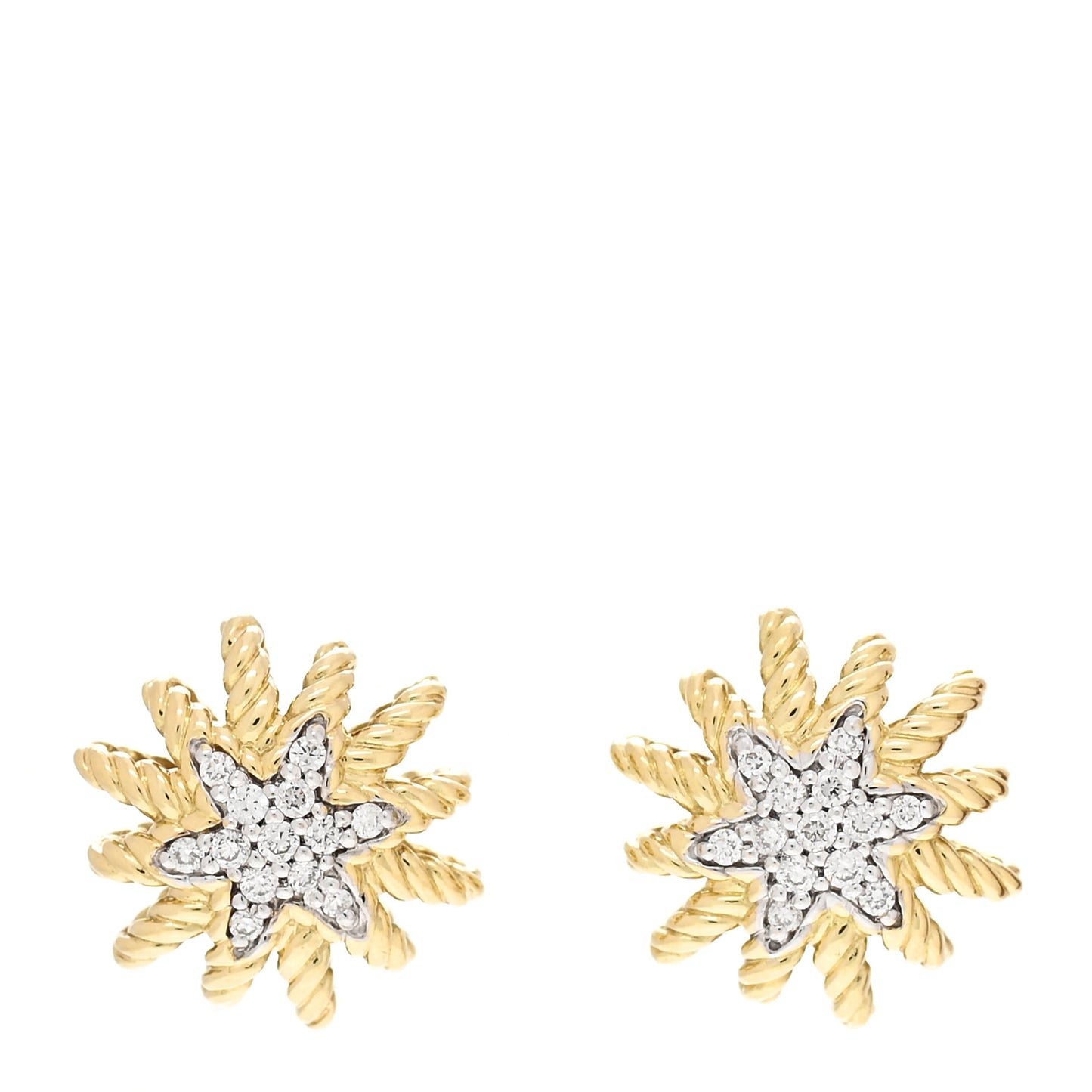 18K Yellow Gold Diamond 10mm Starburst Earrings