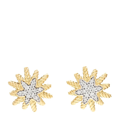 David Yurman 18K Yellow Gold Diamond 10mm Starburst Earrings 1 of 4