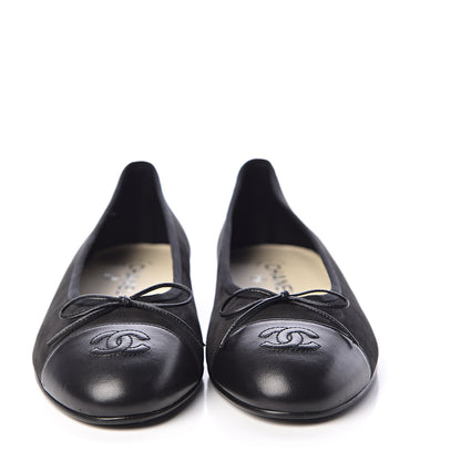 Chanel Suede Lambskin Cap Toe CC Ballerina Flats 41 Black 6 of 9