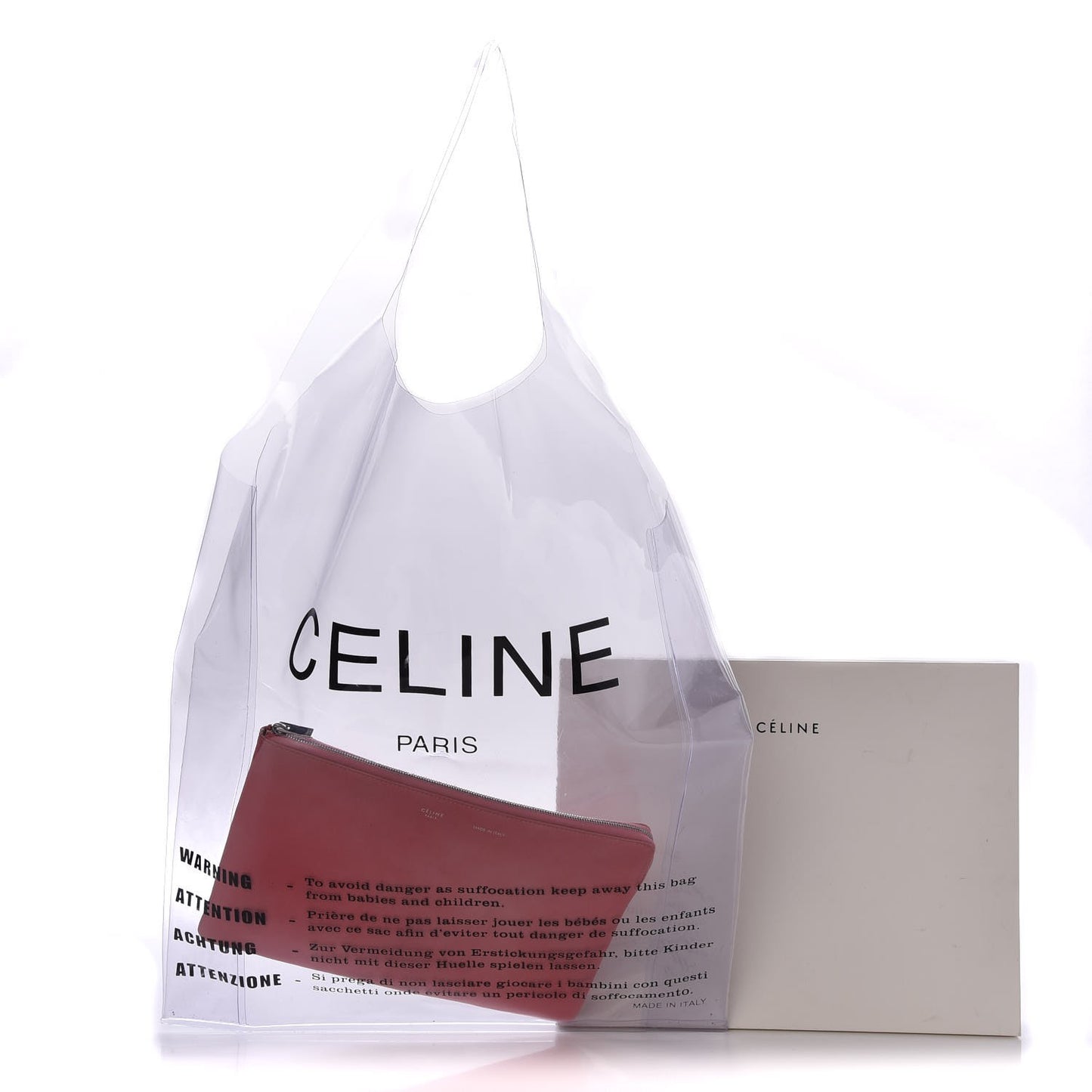 Plastic Bag with Cloudy Lambskin Solo Zip Pouch Clutch Pink