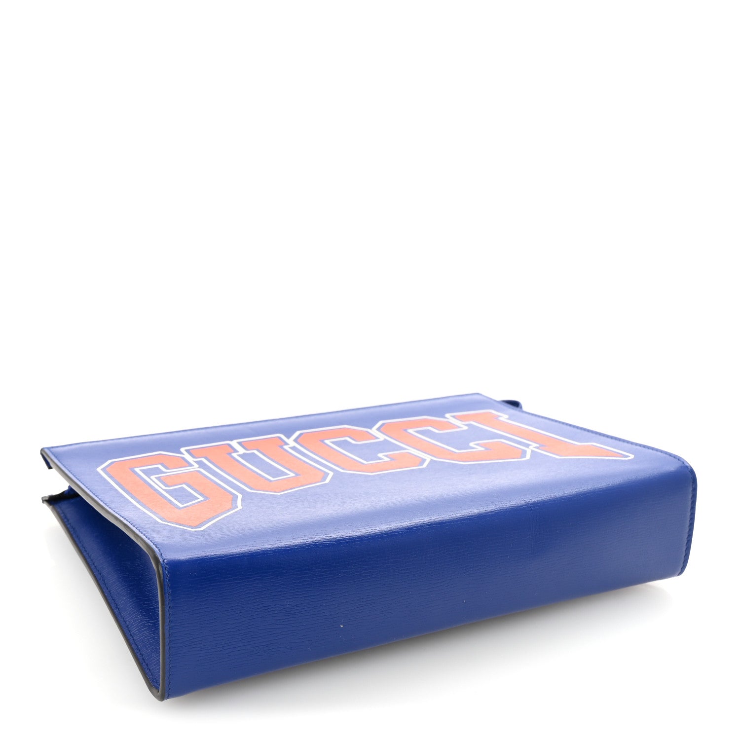 Gucci New Shanghai Calfskin Interlocking G Logo Wristlet Clutch Cobalt Blue Orange 4 of 6