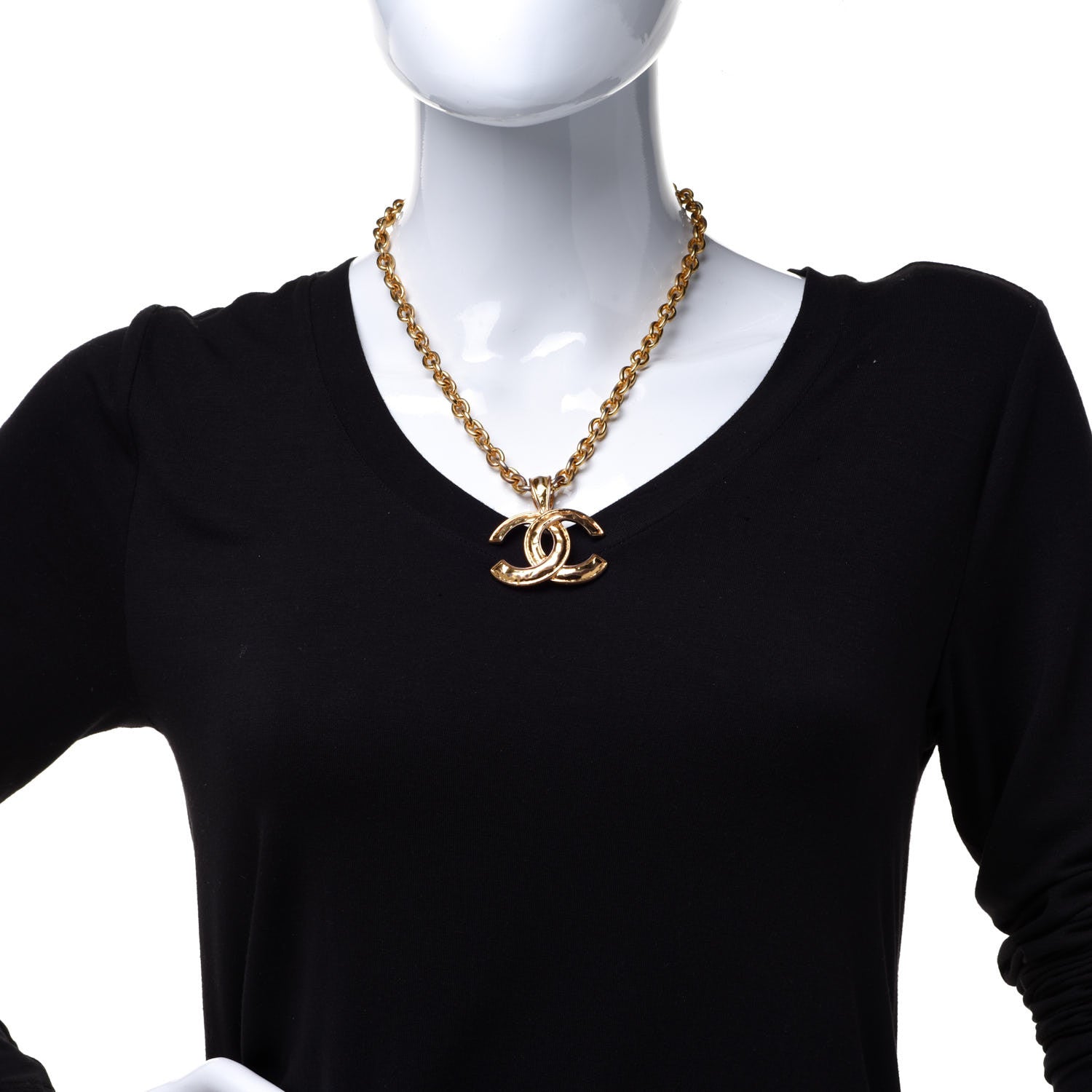 Chanel Metal Textured CC Short Chain Pendant Necklace Gold 2 of 6