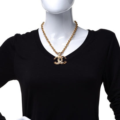 Chanel Metal Textured CC Short Chain Pendant Necklace Gold 2 of 6