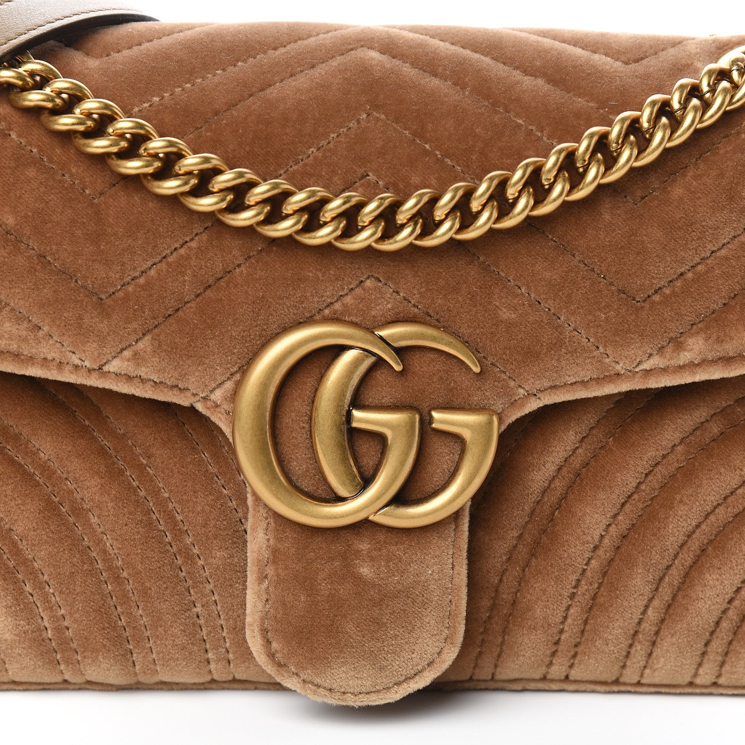 Gucci Velvet Matelasse Small GG Marmont Shoulder Bag Taupe 10 of 10