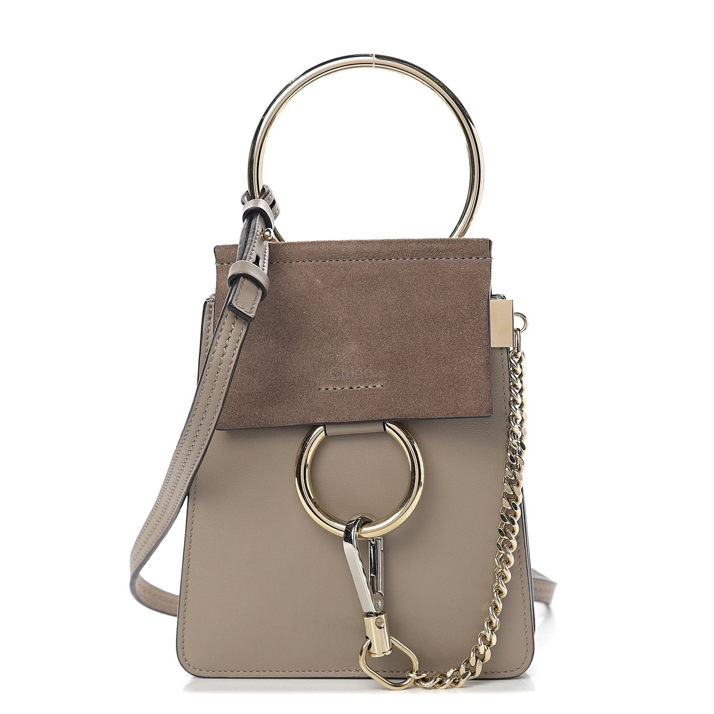 Suede Calfskin Mini Faye Bracelet Bag Motty Grey