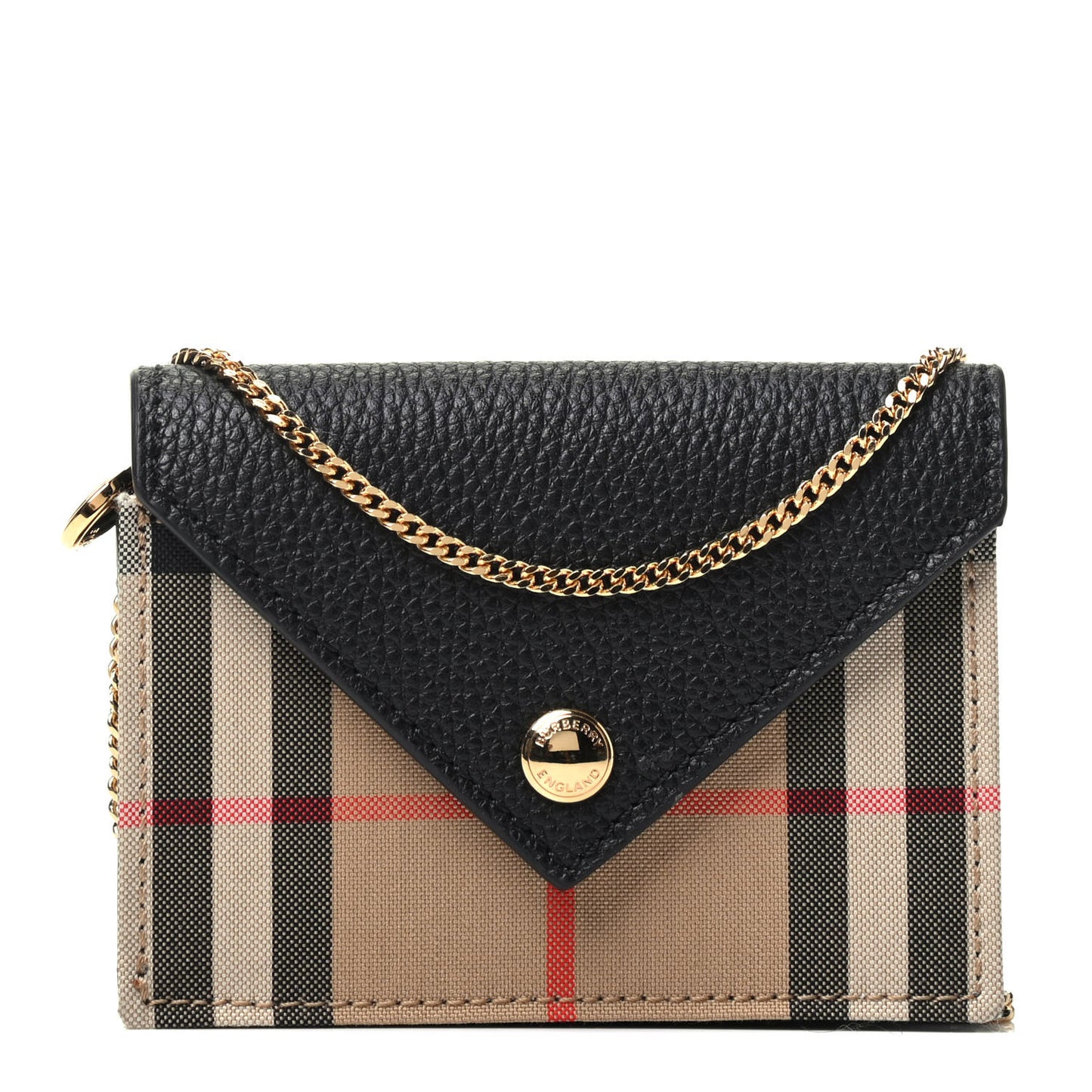 Grainy Calfskin Vintage Check Card Case With Strap Black