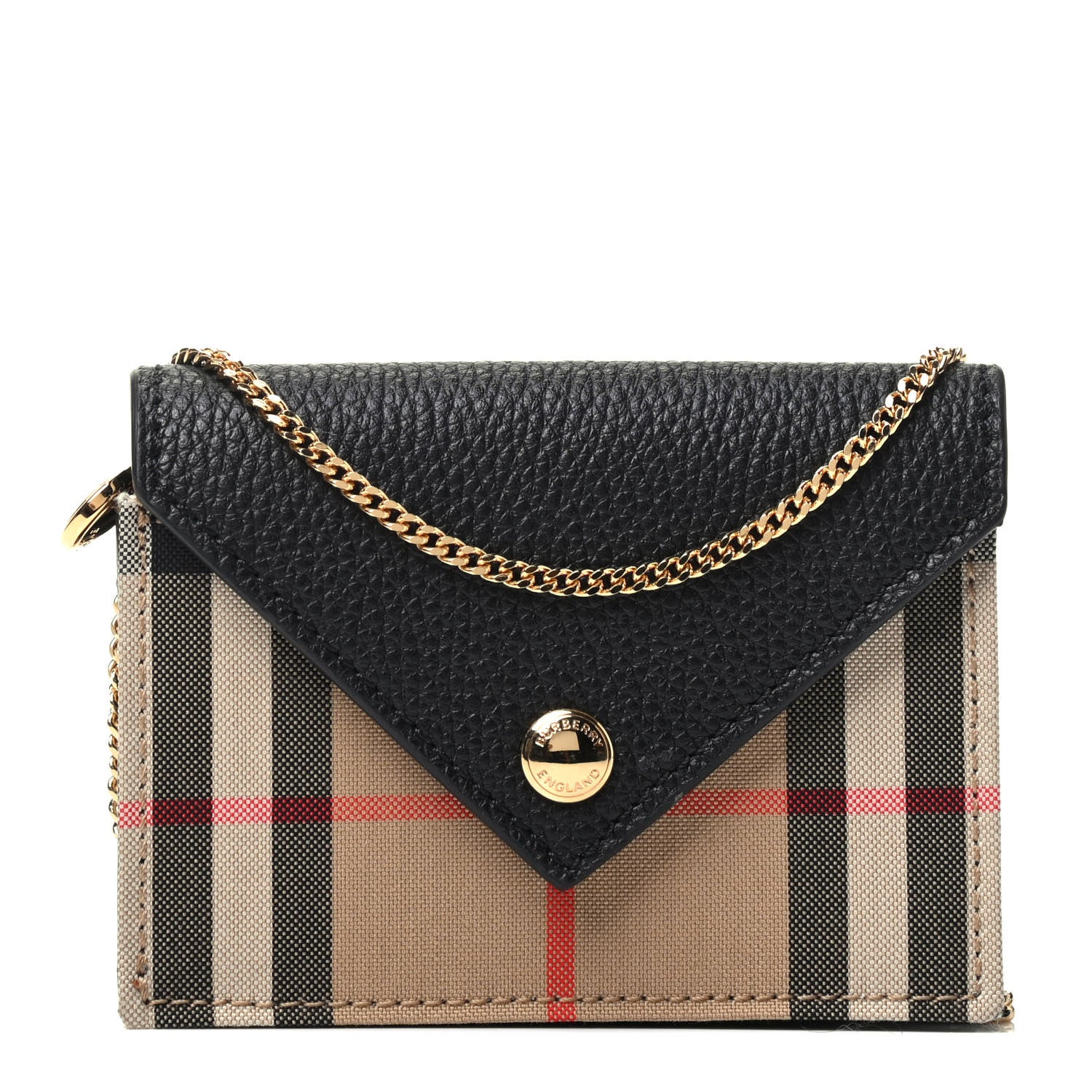 Burberry Grainy Calfskin Vintage Check Card Case With Strap Black 1 of 3