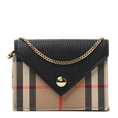 Burberry Grainy Calfskin Vintage Check Card Case With Strap Black 1 of 3