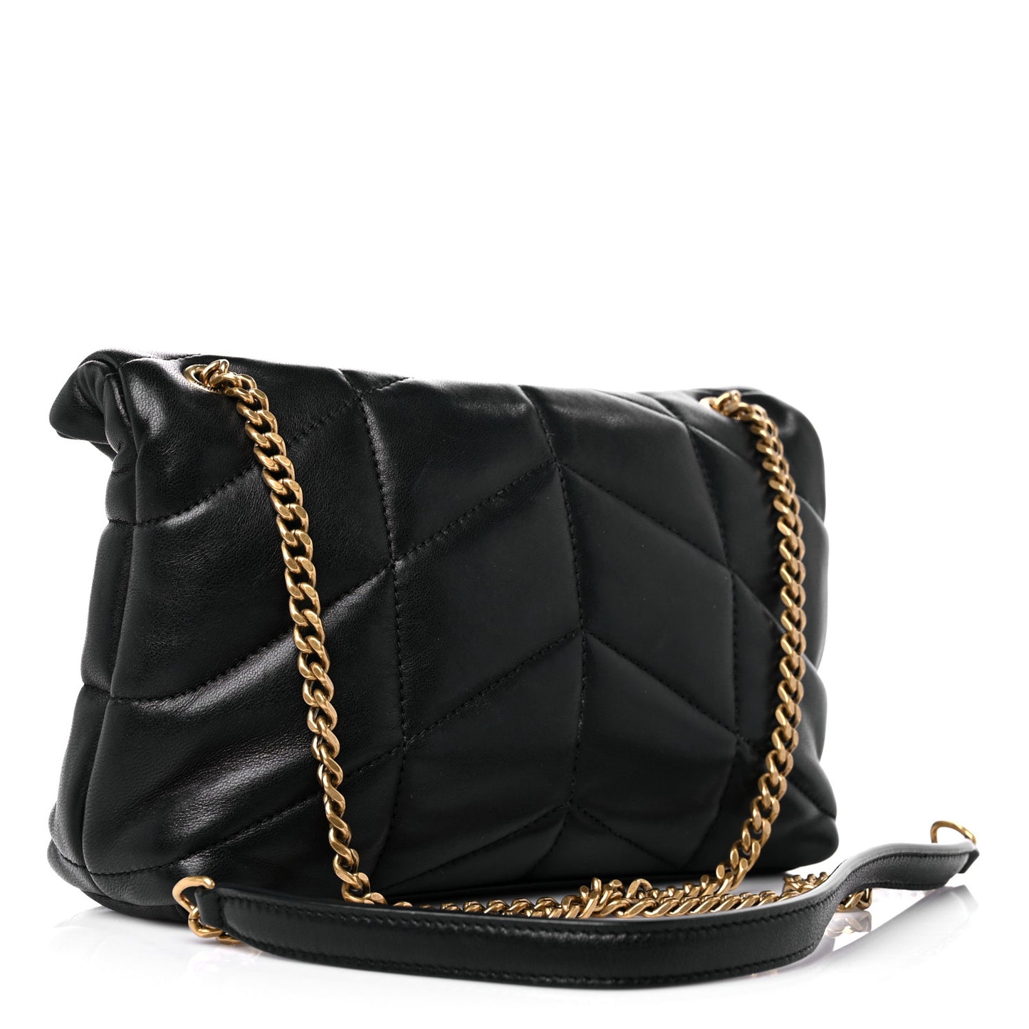 Lambskin Quilted Toy Loulou Puffer Monogram Chain Satchel Black