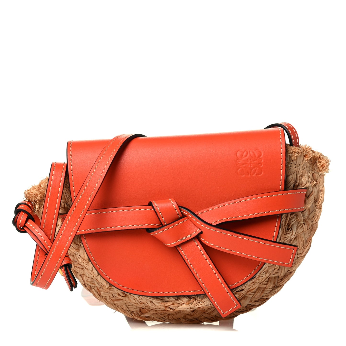 Calfskin Raffia Mini Gate Crossbody Bag Light Natural Orange