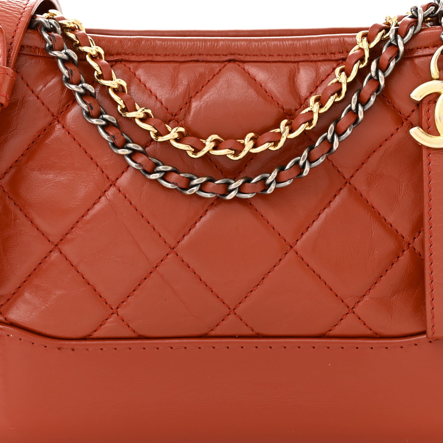 Chanel Aged Calfskin Quilted Small Gabrielle Hobo Red 8 of 11