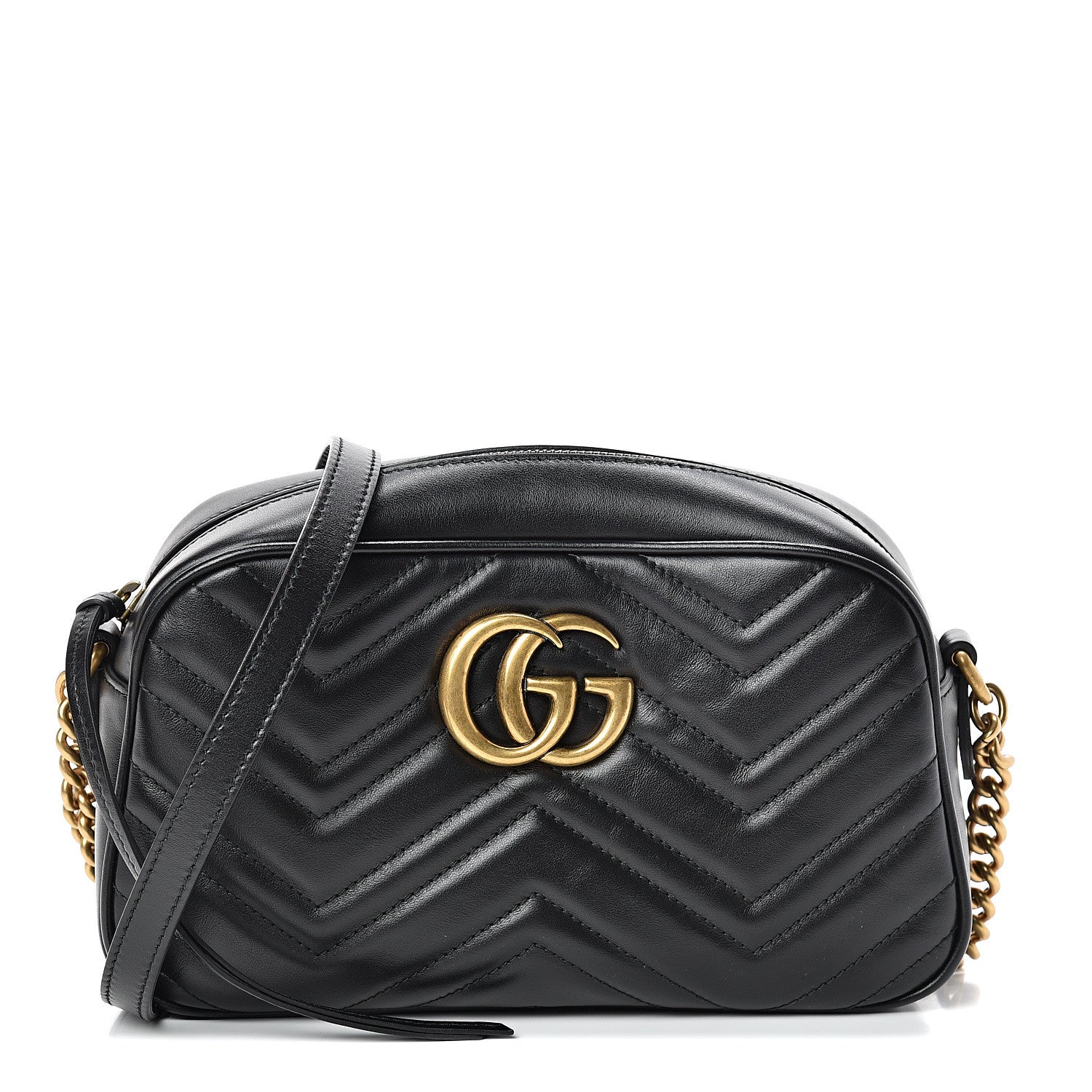 Gucci Calfskin Matelasse Small GG Marmont Chain Shoulder Bag Black 1 of 12