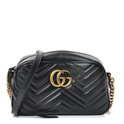 Gucci Calfskin Matelasse Small GG Marmont Chain Shoulder Bag Black 1 of 12