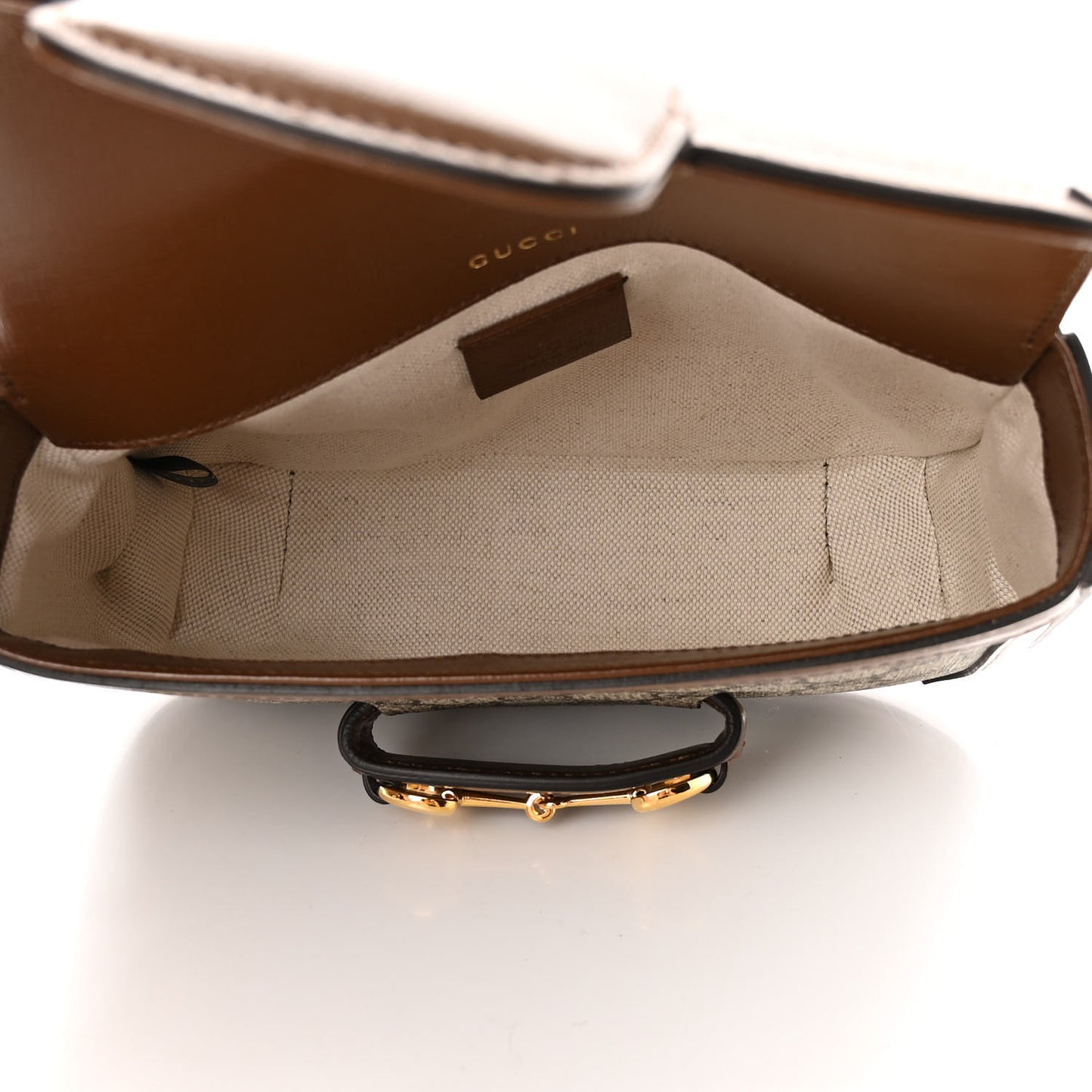 GG Supreme Monogram Web Mini Horsebit 1955 Shoulder Bag Beige Brown Sugar