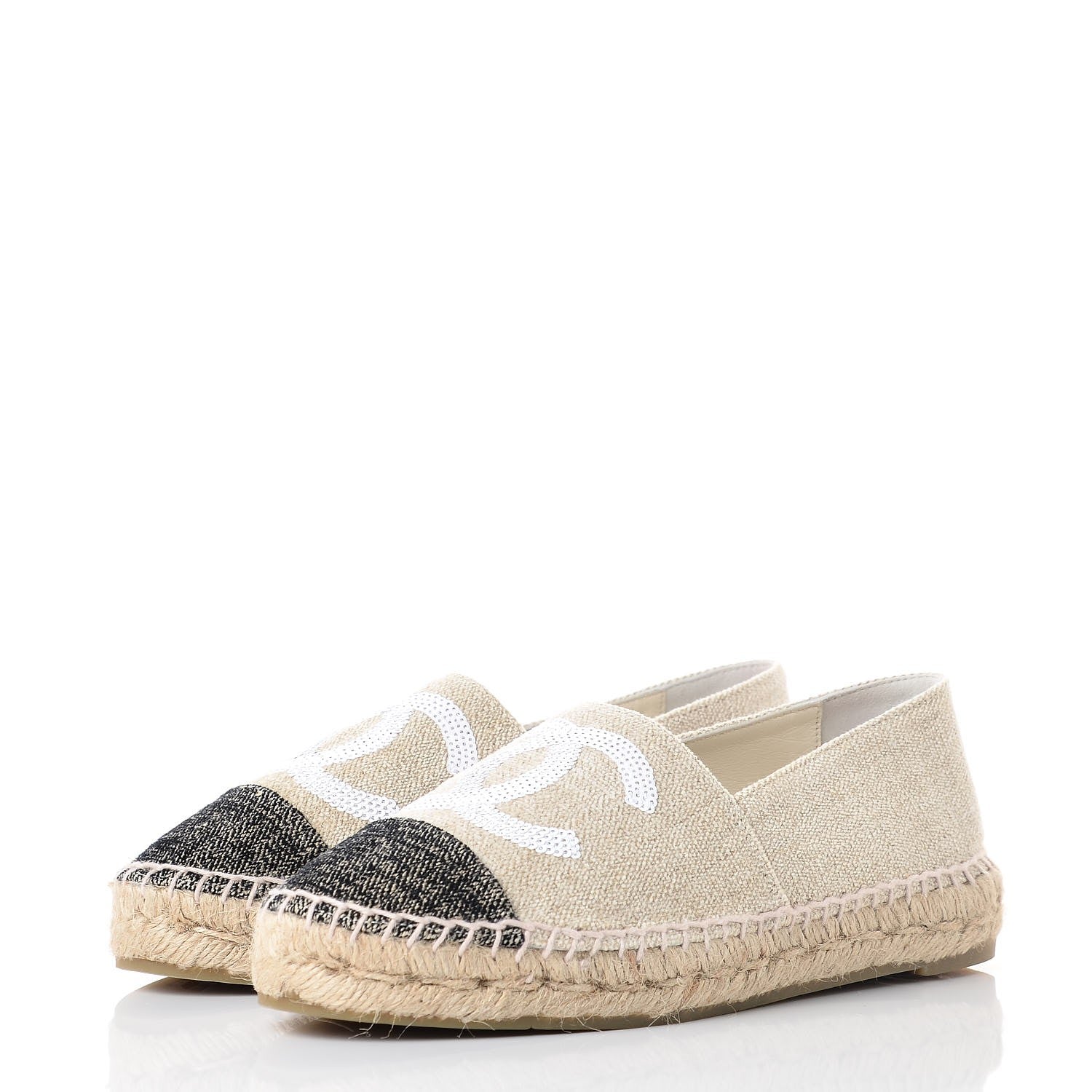 Chanel Linen Sequin CC Espadrilles 36 Beige Black 3 of 11