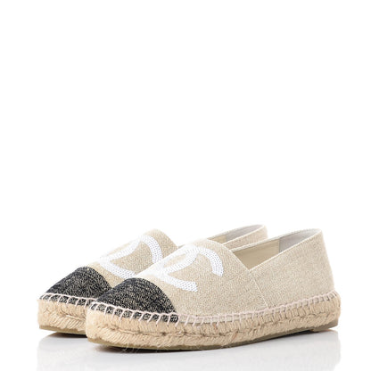 Chanel Linen Sequin CC Espadrilles 36 Beige Black 3 of 11