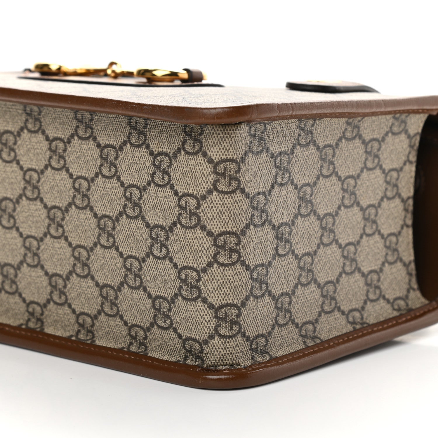 Gucci GG Supreme Monogram Small Horsebit 1955 Foldover Top Handle Bag Beige Brown Sugar 9 of 10