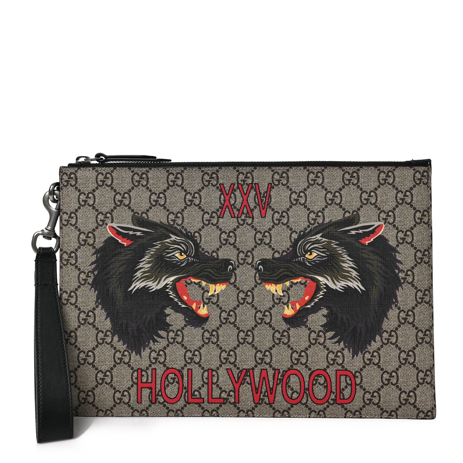 Gucci GG Supreme Monogram Wolf Zip Wristlet Pouch Beige 1 of 7